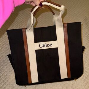 Chloé Cotton Canvas Logo Changing Bag with Leather Trims